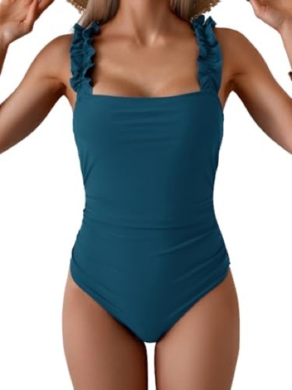 One Piece Swimsuit Tummy Control Square Neck Ruffle Straps Size Large NWT